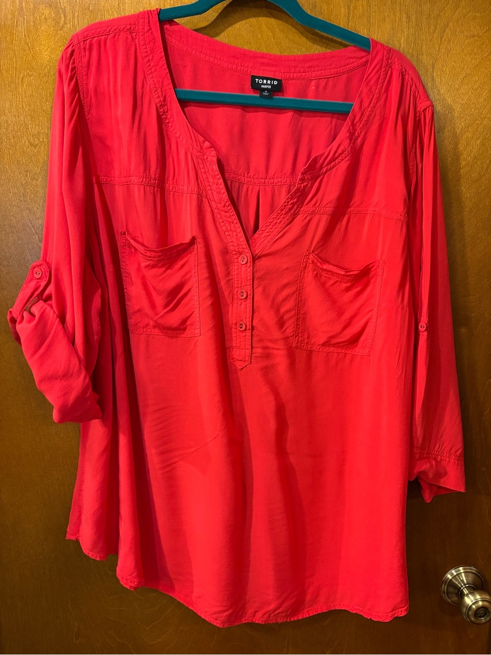 torrid Bright Red V-Neck Button Popover Tunic